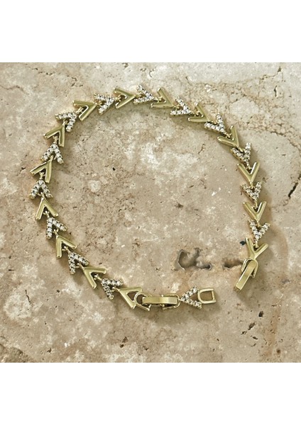 Vıp Seri Ok Zirkon Bileklik Gold