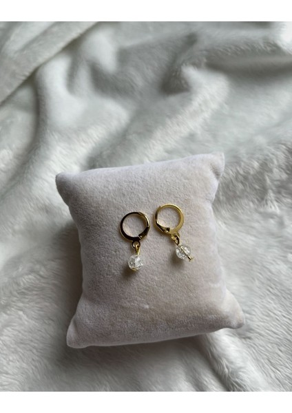 Necef Taşı Altın Kaplama Halka Küpe El Yapımı