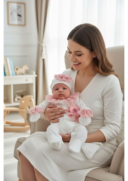 Yakası Pudra Güpür Detaylı Tulum Seti - Hastane Çıkışı - Mevlüt Takımı