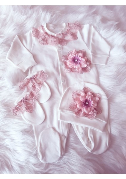 Yakası Pudra Güpür Detaylı Tulum Seti - Hastane Çıkışı - Mevlüt Takımı fiyatları