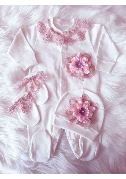 Yakası Pudra Güpür Detaylı Tulum Seti - Hastane Çıkışı - Mevlüt Takımı modelleri