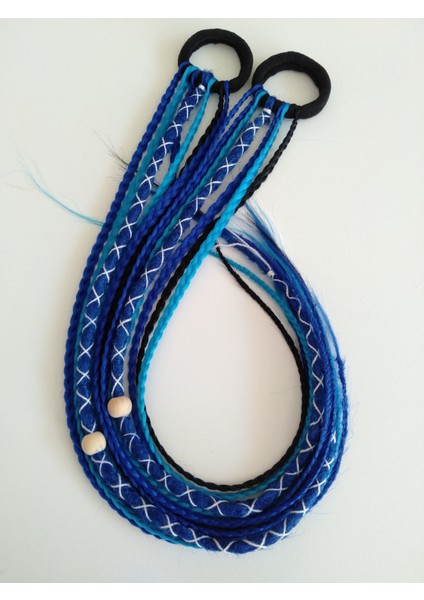 Ikili Mavi Renkli Rasta Örgü Saç Tokası