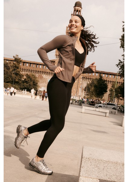 Antrasit Slim Fit Korse Detaylı Fermuarlı Ceket