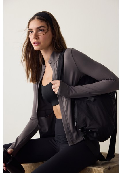 Antrasit Slim Fit Korse Detaylı Fermuarlı Ceket fiyatları