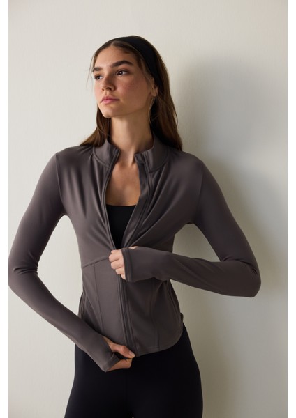 Antrasit Slim Fit Korse Detaylı Fermuarlı Ceket modelleri