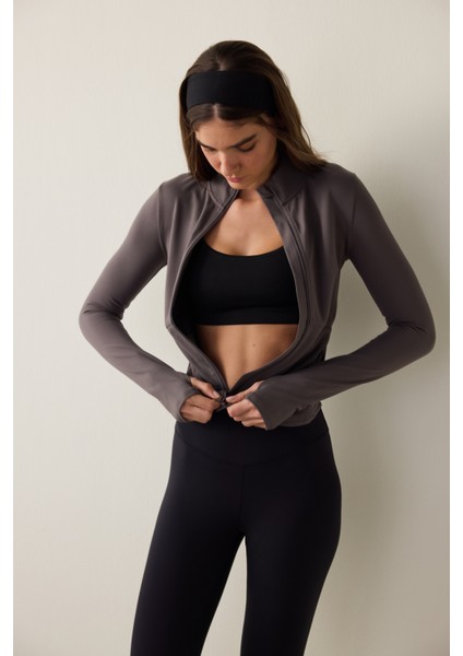Antrasit Slim Fit Korse Detaylı Fermuarlı Ceket fırsatları