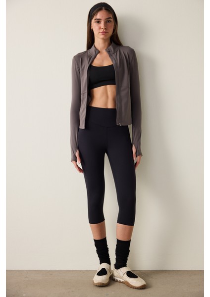 Antrasit Slim Fit Korse Detaylı Fermuarlı Ceket indirimleri