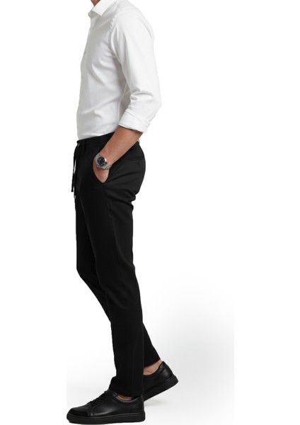 Siyah Esnek Kumaş Slim Fit Beli Lastikli Günlük Spor Pantolon 2601070 indirimleri