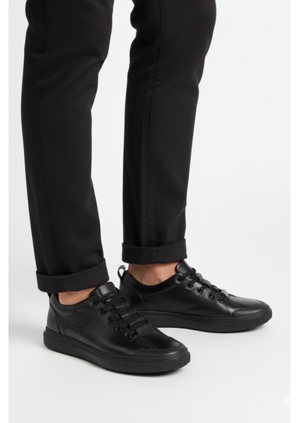 Erkek Siyah Hakiki Deri Ortopedik Taban Rahat Günlük Spor Ayakkabı Sneaker 2509965