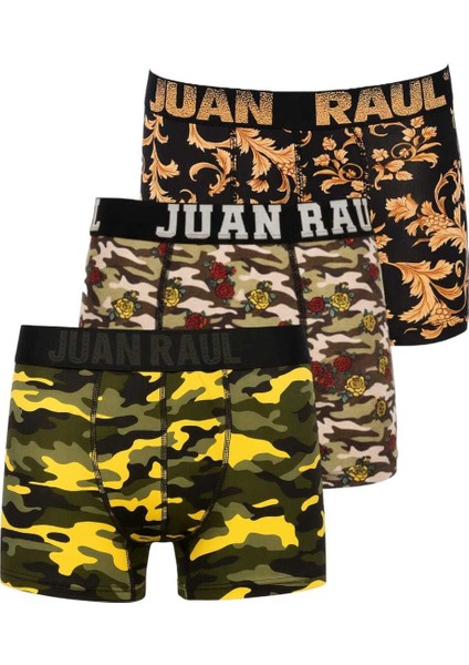Erkek Çok Renkli 3’lü Desenli Boxer Seti – Kamuflaj & Barok Desenli Likralı Boxer 2603108