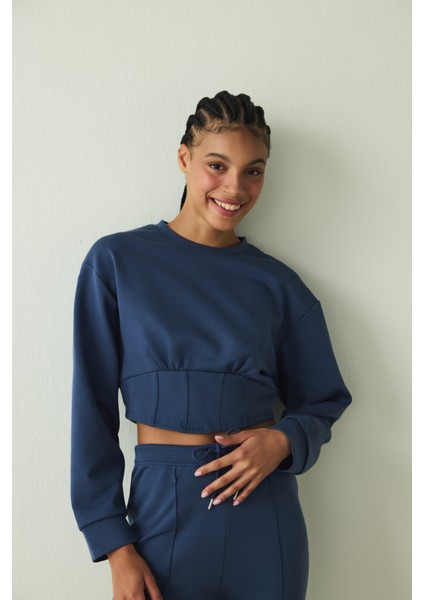 İndigo Belle Line Bisiklet Yaka Crop Sweatshirt fiyatları