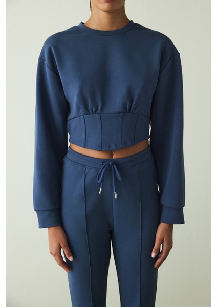 İndigo Belle Line Bisiklet Yaka Crop Sweatshirt modelleri