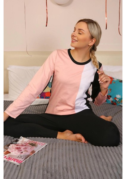 - Kadın Uzun Kol Penye Pijama Takım Somon