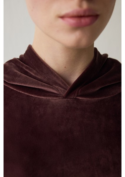 Kahverengi Yumuşak Kadife Sıcak Tutan Termal Etkili Kapüşonlu Sweatshirt fırsatları