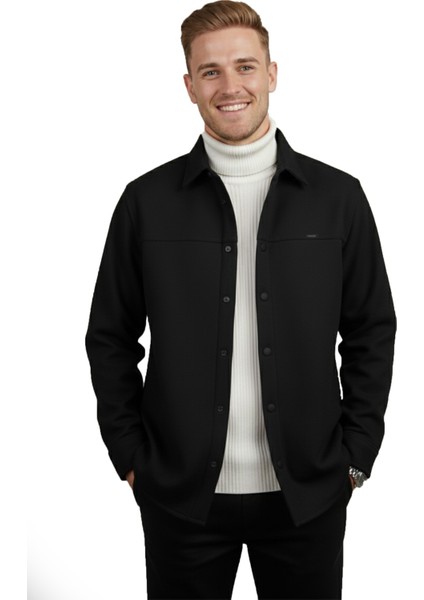 Erkek Siyah Likralı Rahat Kalıp Cepsiz Kaşe Ceket – Çıt Çıtlı, Esnek Şık Model Ceket 2600760