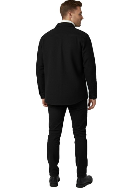 Erkek Siyah Likralı Rahat Kalıp Cepsiz Kaşe Ceket – Çıt Çıtlı, Esnek Şık Model Ceket 2600760 fiyatları