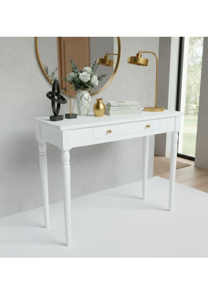 100 cm Masif Tornalı Beyaz Dresuar