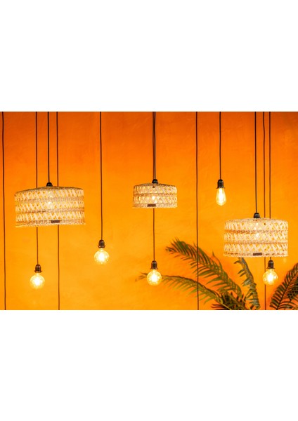 El Yapımı Doğal Hasır Avize 3’lü Set | Büyük – Orta – Küçük Boy | Rustik Bohem Dekoratif Sarkıt Lamba | E27 Duy Uyumlu