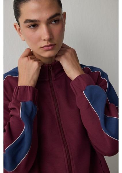 Bordo Fermuarlı Dik Yaka Spor Ceket modelleri