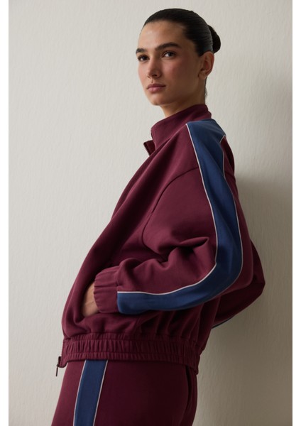 Bordo Fermuarlı Dik Yaka Spor Ceket fırsatları