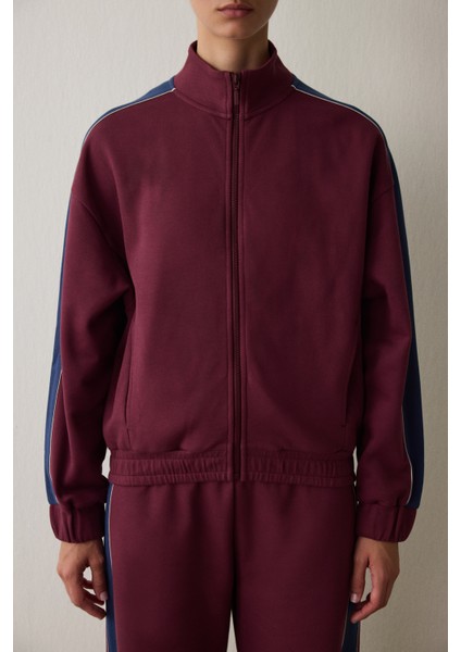 Bordo Fermuarlı Dik Yaka Spor Ceket indirimleri