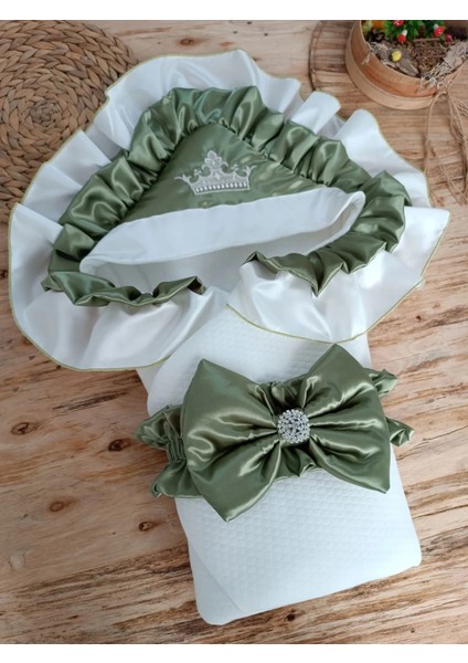 Yenidoğan Mehtap Lüks Kelebek Taç Nakışlı Bebek Battaniyesi Kundak Yeşil fiyatları