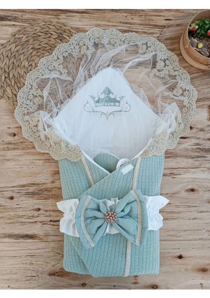 Yenidoğan Tericotton Örgülü Trilüx Bebek Battaniyesi Kundak Yeşil