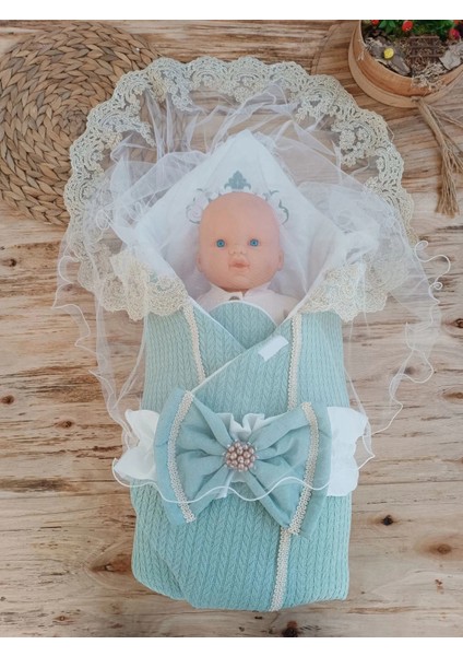 Yenidoğan Tericotton Örgülü Trilüx Bebek Battaniyesi Kundak Yeşil modelleri