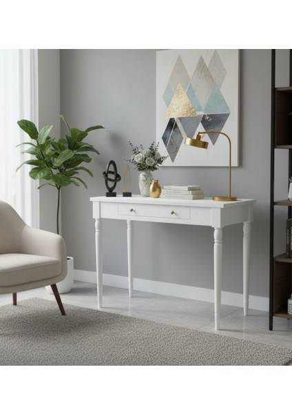 80 cm Masif Tornalı Beyaz Dresuar