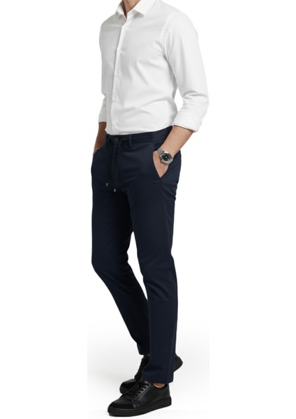 Lacivert Esnek Kumaş Slim Fit Beli Lastikli Günlük Spor Pantolon 2601070 fiyatları