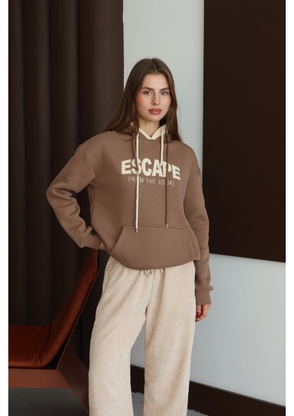 Kadın Kahverengi Kapüşonlu Oversize Sweatshirt fiyatları