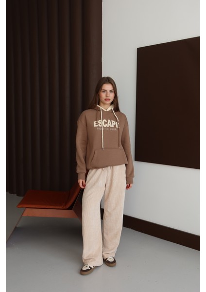 Kadın Kahverengi Kapüşonlu Oversize Sweatshirt indirimleri