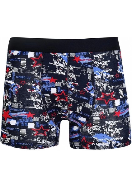 - Erkek Penye Likralı Desenli Boxer Lacivert