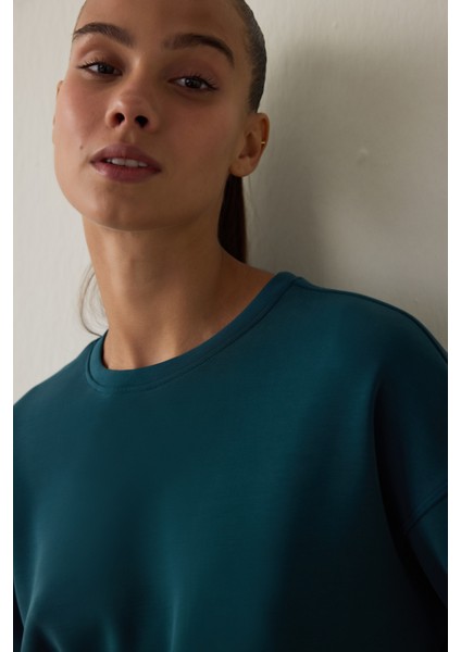 Koyu Yeşil Modal Şardonlu Sweatshirt modelleri