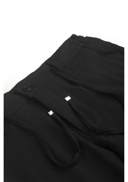 Erkek Siyah Likralı Gofre Kumaş Beli Lastikli Ipli Slim Fit Günlük Pantolon 2600650 fırsatları
