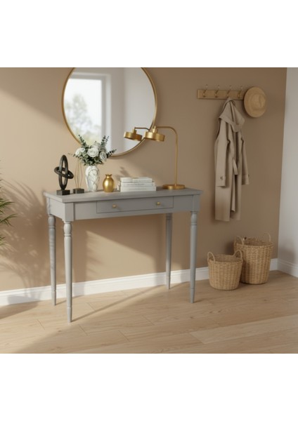 100 cm Masif Tornalı Gri Dresuar