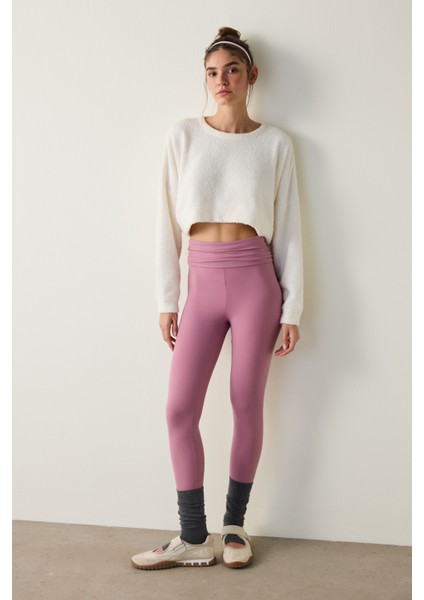 Beyaz Bisiklet Yaka Oversize Crop Sweatshirt