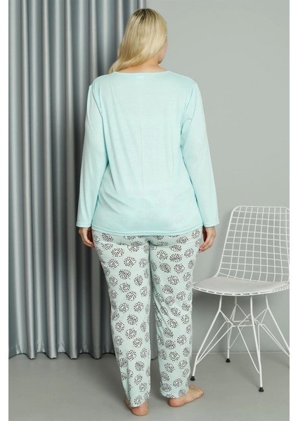 - Kadın Büyük Beden Penye Uzun Kol Pijama Takım Su Yeşili indirimleri
