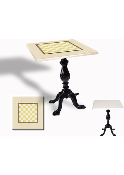 Çipa 1001 Döküm Ayak Kare Masa 70X70 cm - (Werzalit, Wermodin ve Allzalit Tabla) - Krem Santranç