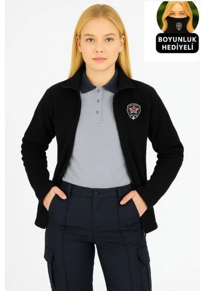 Kışlık Kadın Nakış Işlemeli 2 Cepli Özel Güvenlik Polar Mont - Göğüsten Logolu