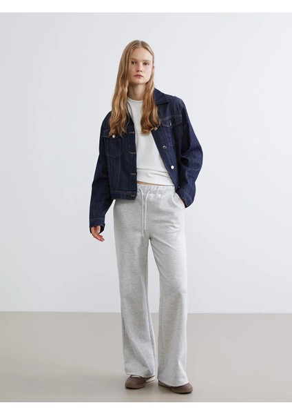 Xsıde Gri Beli Lastikli Geniş Paça Kadın Eşofman Altı