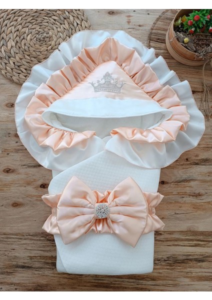 Yenidoğan Mehtap Lüks Kelebek Taç Nakışlı Bebek Battaniyesi Kundak Pudra