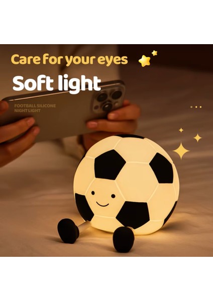 Silikon Futbol Topu Şekilli Dokunmatik Şarjlı LED Gece Lambası Çocuk Odası Uyku Lambası modelleri