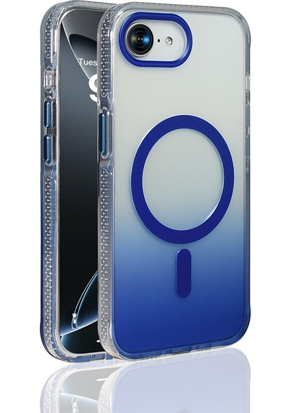 iPhone 16E Kılıf M-Safe Şarj Özellikli Transparan Renk Geçişli Zore Toros Kapak - Mavi