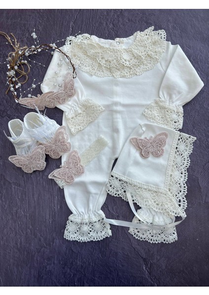 Kelebek Detaylı Yenidoğan 5parça Bebek-Anne Seti,mevlüt Takımı