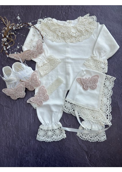 Kelebek Detaylı Yenidoğan 5parça Bebek-Anne Seti,mevlüt Takımı modelleri