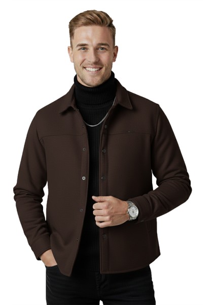 Erkek Kahve Likralı Rahat Kalıp Cepsiz Kaşe Ceket – Çıt Çıtlı, Esnek Şık Model Ceket 2600760