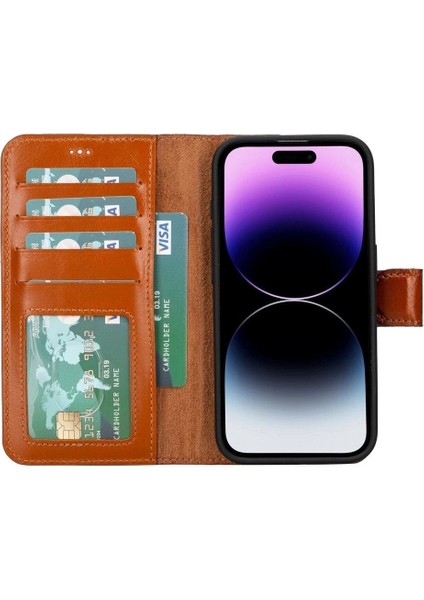 Apple iPhone 15 Pro Uyumlu Deri Cüzdanlı Kılıf Mwwn RST2EF Taba fiyatları