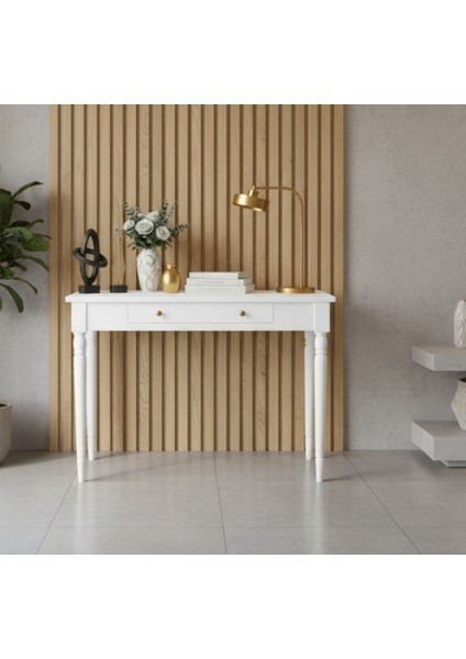 110 cm Masif Tornalı Beyaz Dresuar