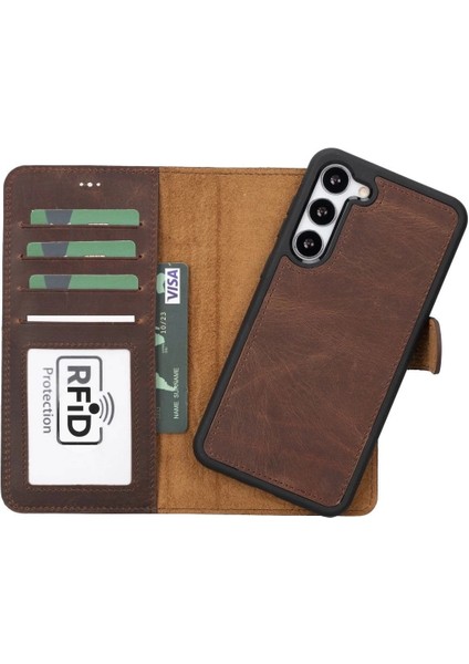 Samsung Galaxy S23 Plus Uyumlu Deri Cüzdanlı Kılıf G2 Kahve